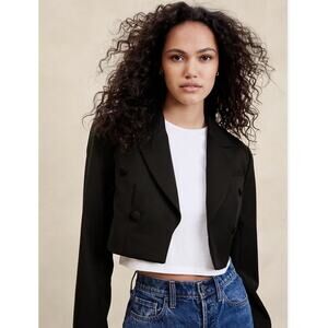 NWT Banana Republic Cara Cropped Tuxedo Jacket in Black